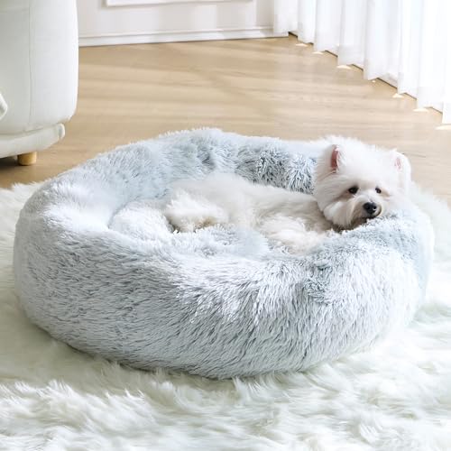 Calming Small Dog Bed, Donut Fluffy Anti-Anxiety...