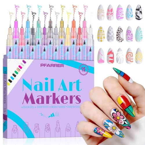 Set de 15 colores 3D de esmalte de uñas con punta de lápiz, nueva línea de esmalte de uñas DIY, lápiz de grafiti para pintar, delineador, pincel para uñas DIY (1 set - 15 piezas) - TA640-15