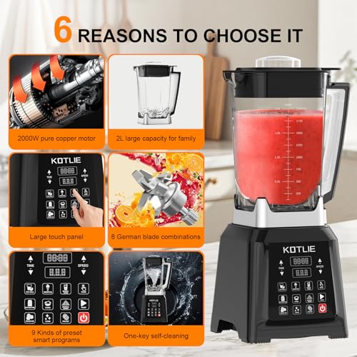 2000W High Speed Blender Smoothie Makers with 8 Preset Programs, Jug Blender for Juices/Ice Crush/Smoothies/Soup/Grind and Dips, Preset Timer and Auto Clean,2L - Image 3