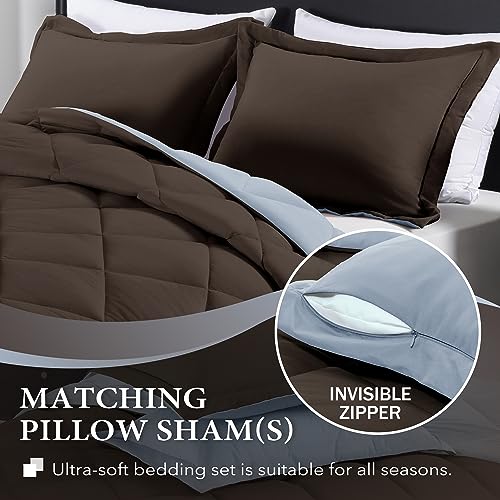 Image of downluxe Twin Comforter Set - Brown and Blue Twin Comforter, Soft Bedding Sets for All Seasons -2 Pieces - 1 Comforter (66 inchx92 inch) and 1 Pillow Sham(20 inchx26 inch)