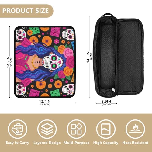Estuche de viaje 2 en 1 para rizador con tapete resistente al calor para planchas y secador de pelo organizador de viaje La Catrina Día de los Muertos mexicano para mujeres miniatura 4