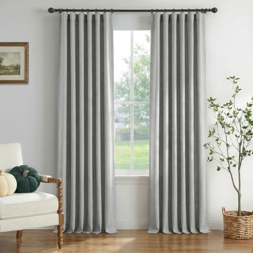 Image of INOVADAY 100% Blackout Curtains for Bedroom, Dove Grey Black Out Curtains 90 Inch Long, Clip Rings Linen Blackout Drapes, Thermal Insulated Room Darkening for Living Room, 2 Panels - W50xL90