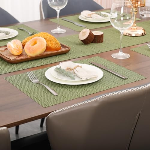 Myir JUN Table Mats Set of 6, Place Mats Table Placemats Washable Non-slip Heat Insulation Woven Vinyl for Kitchen Dinning Restaurant 17"X12" (Green) - Image 5
