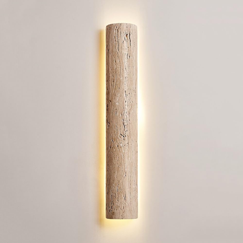 Półcylindrowy kinkiet ścienny LED, żółta lampa trawertynowa, długa oprawa oświetleniowa, nowoczesne światła retro, 3000 K, kinkiety przewodowe do przedpokoju, salonu, sypialni, 60 cm