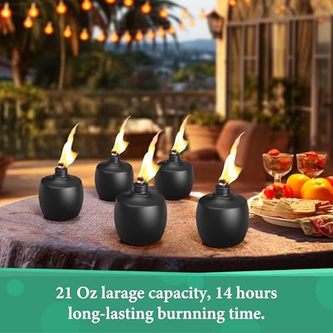 6-Pack Citronella Tabletop Torches, MQKIWAO 21 oz Table Top Torches for Outdoor, Metal Oil Burner Candles, Garden Torches with Fiberglass Wick for Yard, Patio, Deck, Garden, Party, Landscape