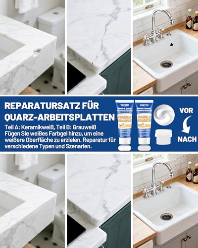 Marmor Reparaturset 160g (Farbübereinstimmung), Fliesenreparaturset für Löcher Dellen Risse Chips Defekte Kratzer, Granit Reparatur Set Füllung Fliesen Keramik Stein Wiederverbinden Harte Oberflächen