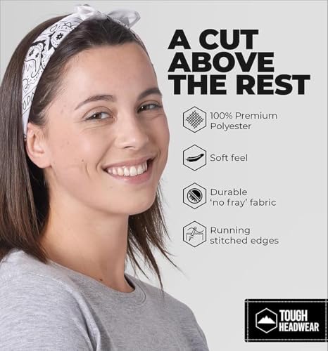 Image of Tough Headwear Large Bandana Headband - Handkerchief Bandanas for Men & Women - Paisley Bandana Pack - Cowboy Scarf