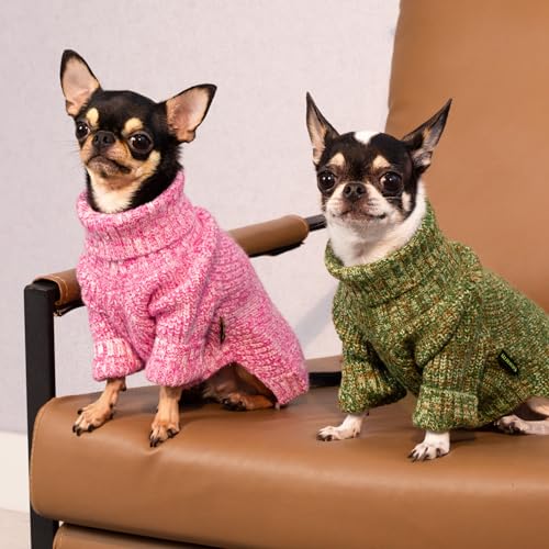 Image of Fitwarm Knitted Turtleneck Dog Sweater, Thermal Dog Winter Clothes for Small Dogs Boy Girl, Holiday Pet Outfit, Heather Green, XL