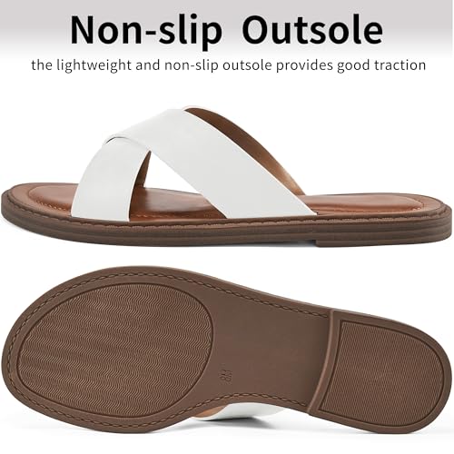 HARENCE Womens Flat Slides Sandals: Dressy Summer Slip On Flats Shoes Comfortable Open Toe Walking Beach Slide Sandal4