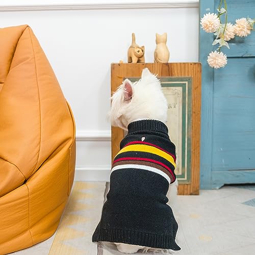 Image of PAWCHIE Dog Sweater for Small to Large Pets, Warm Turtleneck Coat With Leash Hole, Stretchy Knitted Outfit for Girls Boys Puppy Cat, Black S