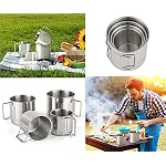 Stackable Camping Mug Stainless Steel 4 Pcs Set with Folding Handle - Image 3
