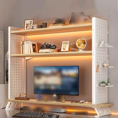 BTZHY Biblioteca Estantería organizadora de Escritorio de Acero al Carbono. Ideal para el hogar, la Oficina y el Dormitorio (Marco de Madera Blanco, tamaño: 90 x 20 x 102 cm).