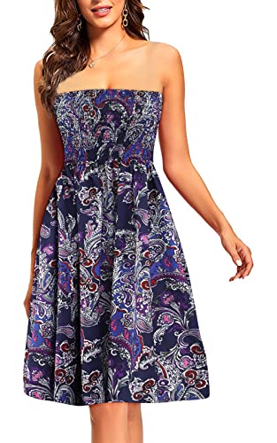 Image of Zyyfly Tube Top Dress Women Summer Beach Coverup Stretch Smocked Strapless Dress