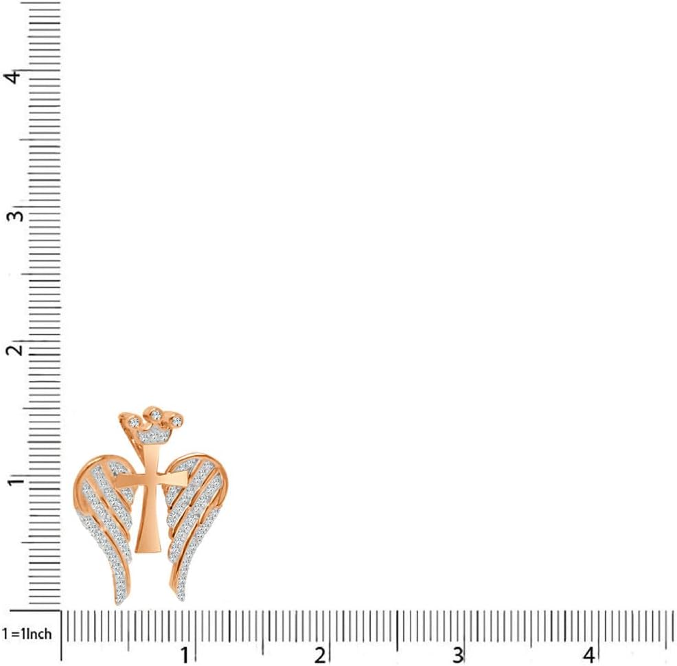 Authentic 925 Italian Sterling Silver VVS1/D 2.00 Ctw.Round Cut Simulated Diamonds 14K Gold Finish Holy Crown Cross Angel Wings Pendant Charm Free Chain Neckless