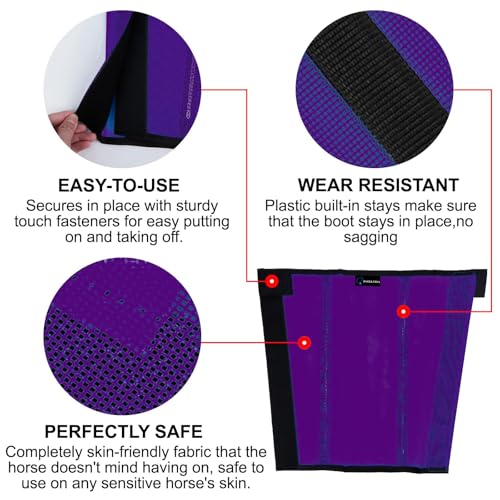 Image of FOXLVDA Horse Fly Boots (Set of 4) - Comfortable Horse Wraps | with Mesh & Metal Support Bars to Reduce Stomping and Leg Fatigue, for Ponies under 14.2hh, Medium