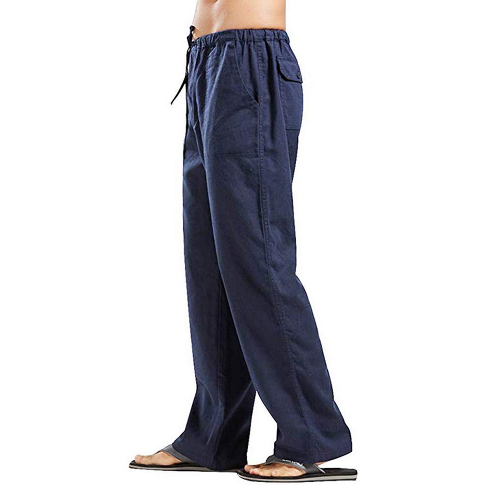 Vanvene - Pantaloni da uomo in lino, vestibilità ampia, casual, leggeri, con coulisse, da spiaggia e da yoga