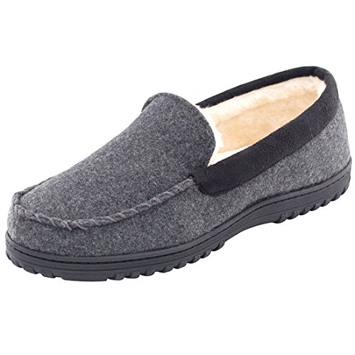 Men’s Comfy & Warm Wool Micro Suede Plush Fleece Lined Moccasin Slippers House