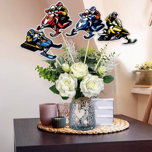 Image of Snowmobile Centerpieces Sticks,Set of 16 Ski Birthday Party Decorations Ski Party Decor for Baby Shower Winter Skiing Party Table Centerpieces Sport Skier Table Topper