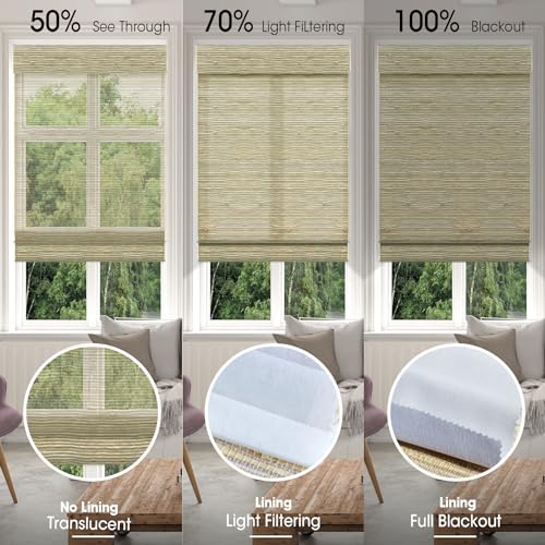 SmartWings Motorized Natural Woven Wood Blinds for Windows, Electric Auto Roman Shades with Remote for Sliding Doors, Compatitable with Alexa/Homekit/Google Home, Customized, Jute Linen-004