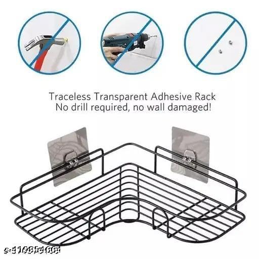1PCS Packing Wall Mounted Self-Adhesive Bathroom Corner Shelf/Kitchen Rack & Holder - Bathroom Accessories (Material-GI Metal, Powder Coated Finish, Black, Pack of 1)|DEV-P286 3