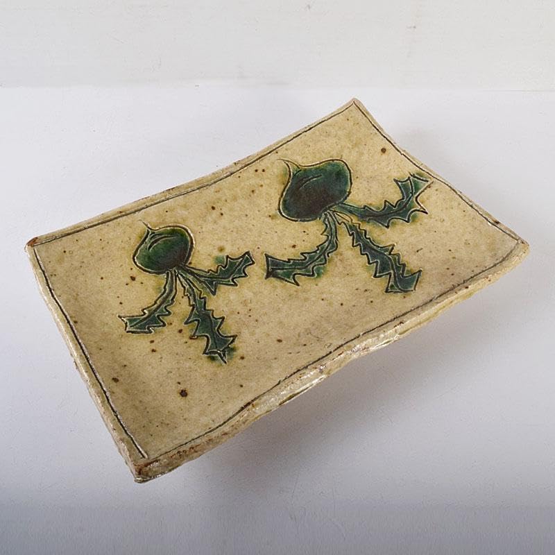 北大路魯山人作 黄瀬戸 織部 蕪文 爼大皿 共箱 D R8120C