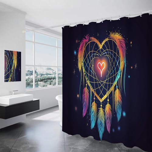 Rideau de douche 150x180 cm polyester imperméable style bohème cœur - 2