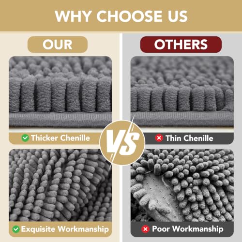 Image of H.VERSAILTEX Dog Door Mat for Muddy Paws Absorbent Dirt Trapper Non Slip Quick Dry Washable Chenille Mats for Dogs Entry Rug for Indoor Outdoor (Grey, 24 inch x 36 inch)