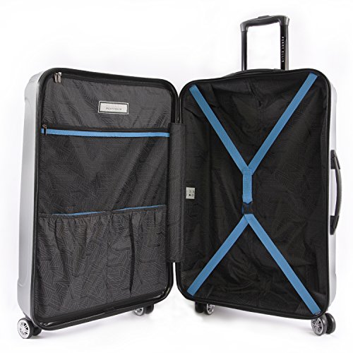 Perry Ellis Delancey Ii 29" Hardside Checked Spinner Luggage, Silver #TOP3