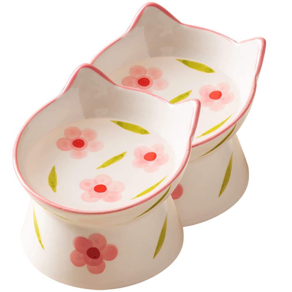 Zerodeko Ceramic Elevated Cat Bowl with Tilted Design 4.5 Inch Raised Pet Feeding Dish for Comfortable Neck Positioning Non-Slip Base Suitable for