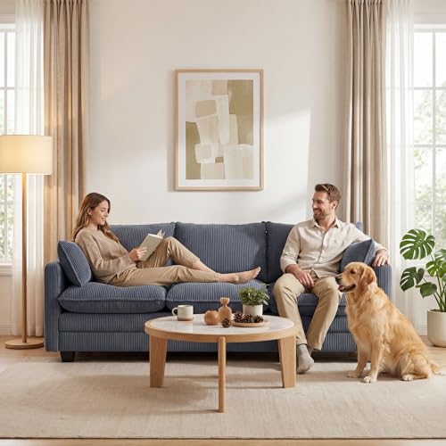 Image of Gizoon 3 Seater Couches for Living Room, Cloud Sleeper Sofa with Double Cushion Corduroy Deep Seat Sofa Couches with 2 Pillows for Living Room Bedroom and Apartment,Pet-Friendly Fabric, Grey