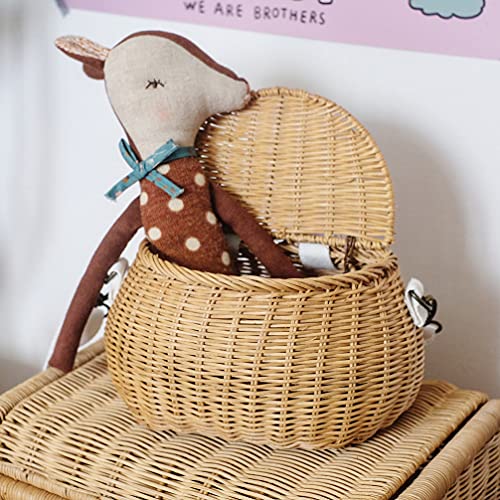 Cabilock Children Bike Basket Wicker Bike Scooter Tricycle Basket Childrens Basket Finely Woven Backpack With Lid Shoulder Strap Front Handlebar Basket Rattan Basket For Kids Handlebar Bike Basket #TOP4