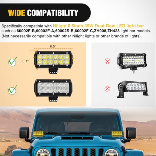 Image of Nilight 6.5 Inch LED Light Bar Covers 2 PCS Yellow Color | Protective Durable Polycarbonate Lens, Waterproof Dustproof Scratch-Proof for Double-Row Off Road Driving Lighting