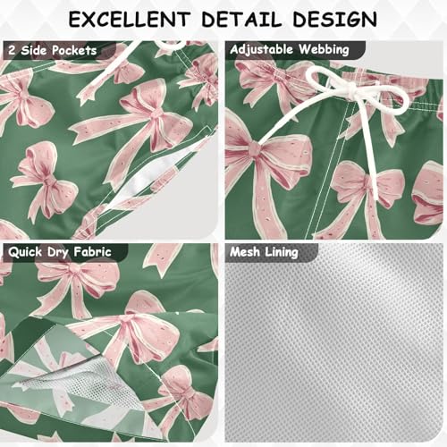 Pigsaly Boys Swim Trunks Coquette Pastel Pink Ribbon Watercolor Bow Boys Board Shorts Swimsuit Swimwear Bathing Suit 5T3