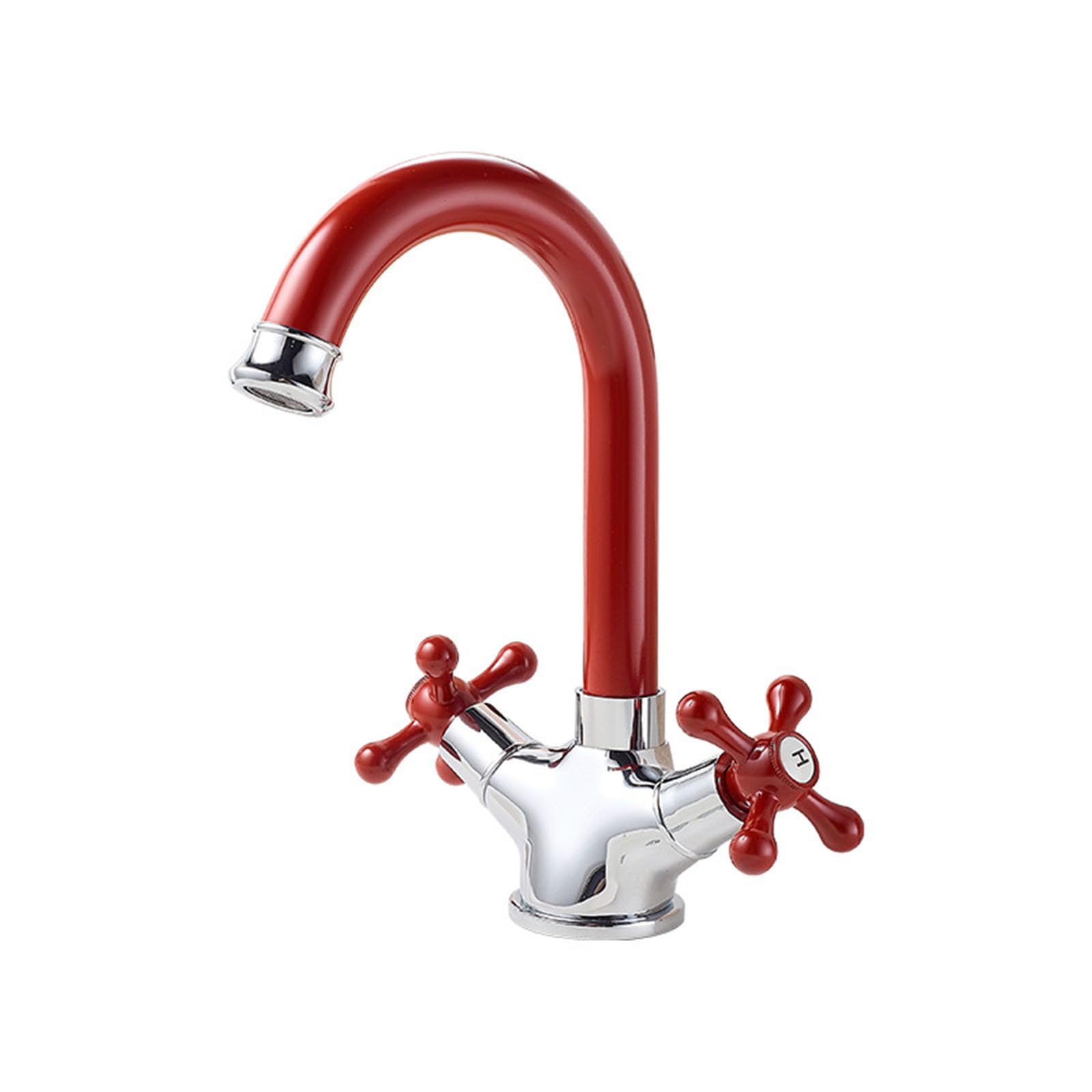 Grifo Lavabo Baño Cuello de Cisne Rotación de 360° Grifos para Lavabos de Baño 2 Perillas,rojo