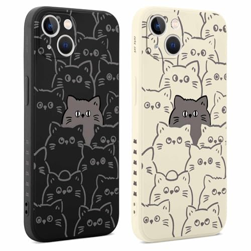 Coiwxmoi 2 Piezas Funda para iPhone 13 6,1'', Suave TPU Silicona Case Protector de Cámara Carcasa, Mujeres Aesthetic Diseño de Dibujos Antigolpes Protector Case para iPhone 13, Gato
