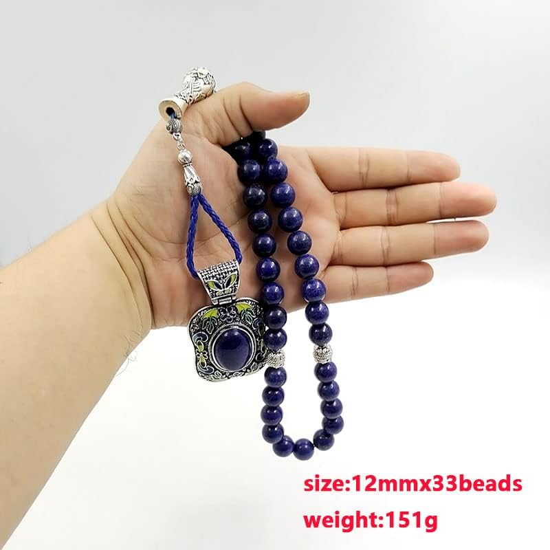 Miniatura 4 de Tasbih - Piedra de lapislázuli natural tamaño 0.472in con colgante de lapislázuli tibetano cuentas de oración musulmana (0.394in x 33 cuentas)