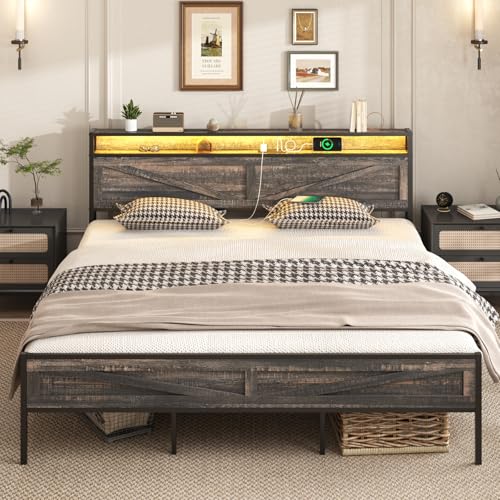 Halitaa Bed Frame King Size with Charging Station,...