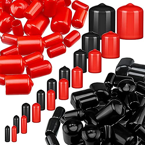 Yaregelun 156 Pieces Flexible End Caps Bolt Screw Rubber Thread Protector Cover in 9 Sizes Form 2/25 to 4/5 Inch (Black, Red)