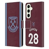 Head Case Designs Officially Licensed West Ham United FC Tomas Soucek 2021/22 Players Home Kit Leather Wallet Case Compatible with Samsung Galaxy S25+