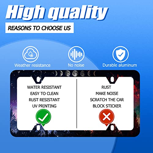 Moon License Plate Frame Starry Sky Moon Phases License Plate Cover Stainless Steel Car Accessory Rustproof Personalize Funny License Plate Holes Screws Decorative 12.3" X 6.3" For Women Men Gifts #TOP6