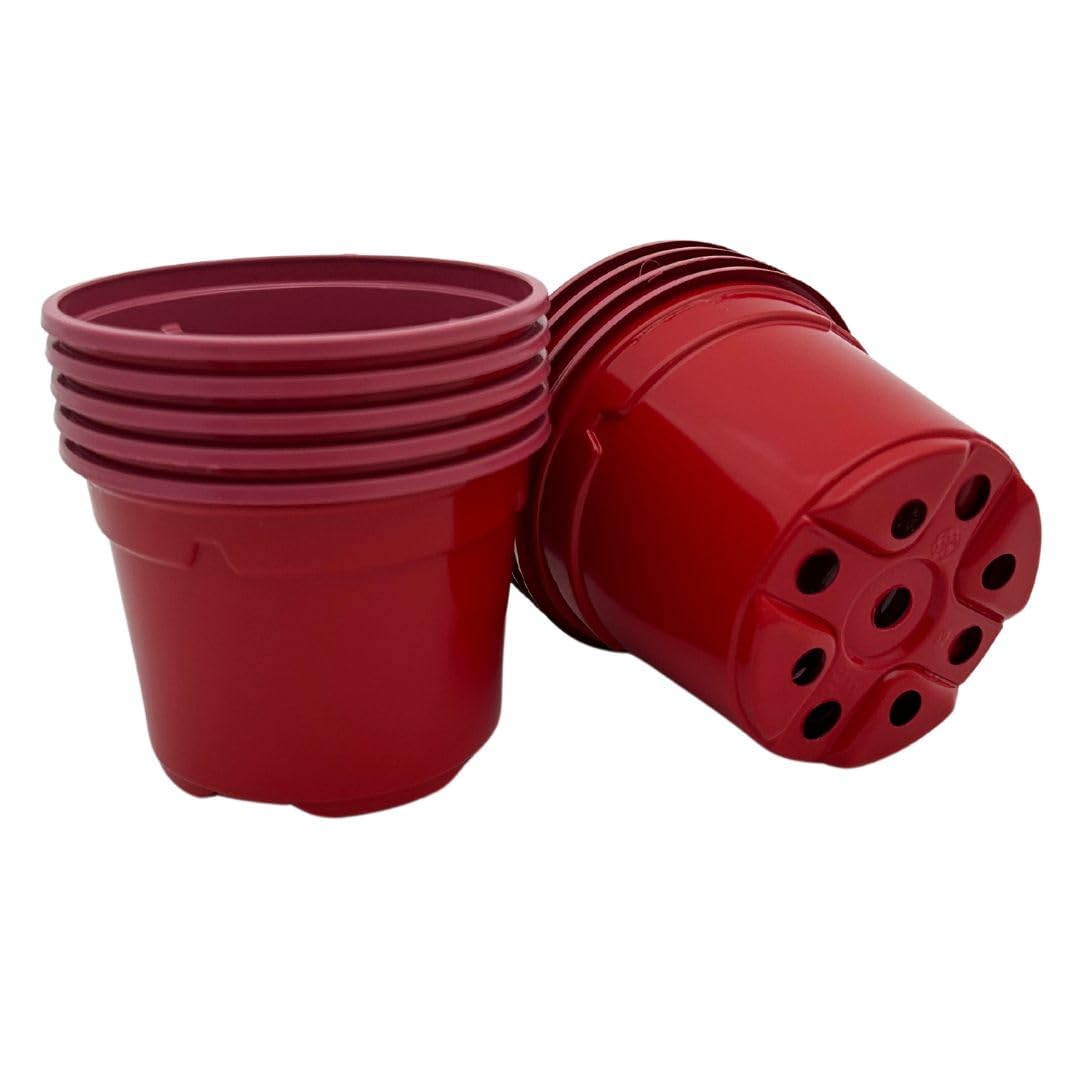 Bramley & Sage 9cm Red Coloured Plastic Plant Pots With Drainage Holes (Pack of 25)