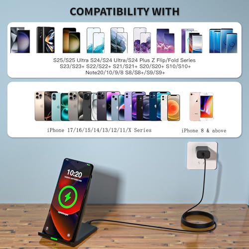 Wireless Charger Station,15W Desk Wireless Charging Stand 20W USB C Adapter for Apple iPhone 17 Pro/17/17/Air/16 Pro/16E/16 Plus/15/14/13,Samsung Galaxy S25/S24/S23/S22/Z Flip Fold/Note 20,Google etc - Image 5