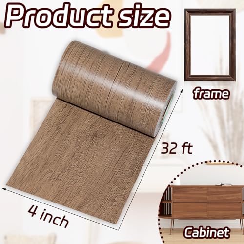 Image of 1 Roll 4 Inch X 32 ft Wood Grain Tape,Wood Contact Paper Self Adhesive Repair Patch for Furniture, Tables, Chairs, Windows, Floors, Home Decor, Handicraft DIY (Light Brown)