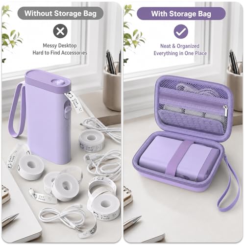 Image of Comecase Case Compatible with Nelko P21 / for Phomemo D30 D35 Label Maker Machine, for JADENS D11 / for SUPVAN Mini Labeler Sticker, Labler Maker Storage for Tape&Accessories (Light Purple)