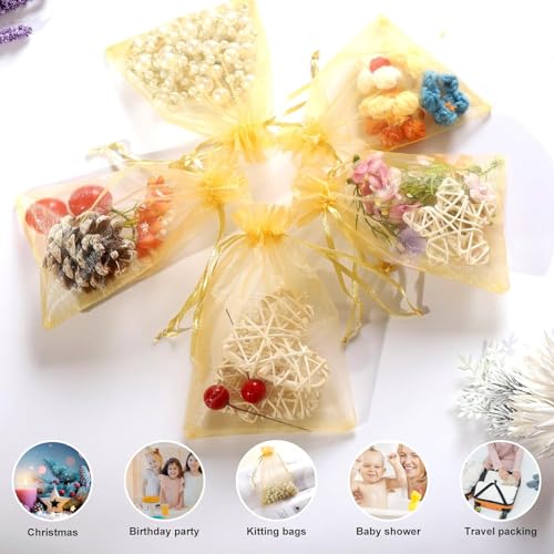 Image of Dealglad 50pcs Drawstring Organza Jewelry Candy Pouch Christmas Wedding Party Favor Gift Bags (3.5x4.5, Golden)