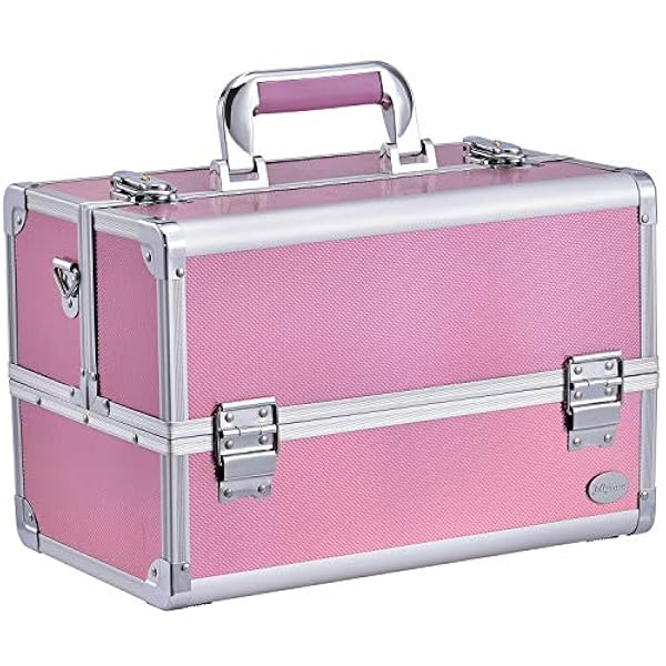 Joligrace - Scatola per trucchi, organizer per cosmetici e cosmetici, con 4 vassoi con chiusura a tracolla, con chiavi, colore: rosa