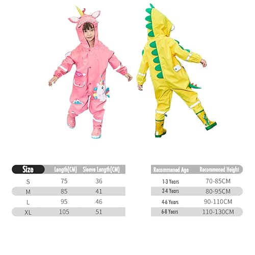 Fewlby Kids Puddle Suit All in One Waterproof Overalls Rain Suit Boys Girls Muddy Suit Hooded Raincoat Rainwear Cartoon Romper 4-6 years L Size