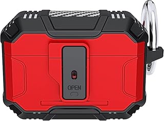 Next Store Compatible with AirPods 4 Case with Carabiner, Dual Layer Design with Wireless Charging, Auto Open Button with Front LED Visible. (Red)