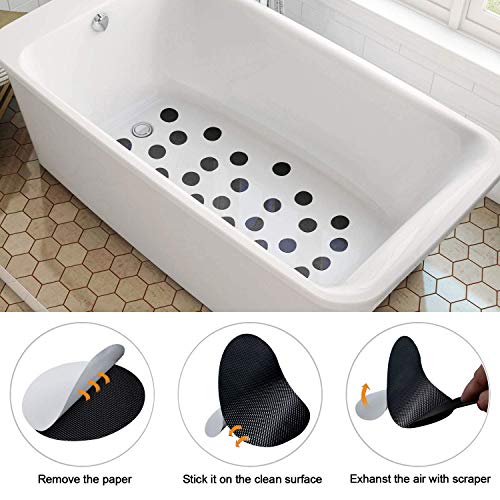 Kyerivs 30 PCS Bathtub Non Slip Stickers, Non Slip Shower Strips Shower Floor Non Slip Stickers Safety Shower treads for Adults Kids, Add Traction to Tubs, Floors, Steps, Stairs with Scraper(Black)