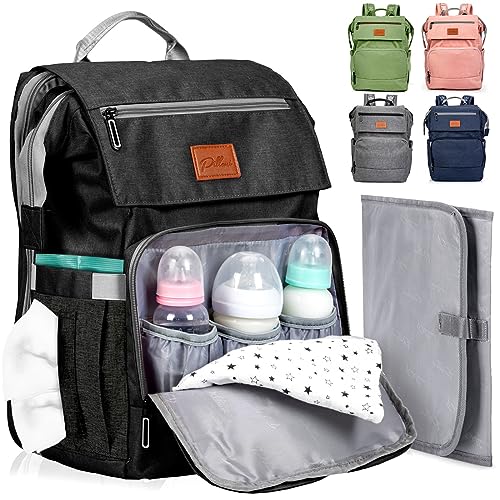 Image of PILLANI Baby Diaper Bag Backpack - Baby Bag for Boys & Girls, Diaper Backpack - Large Travel Diaper Bags for Baby Girl w/Changing Pad - Baby Registry Search,Newborn Essentials,Baby Shower Gifts Items